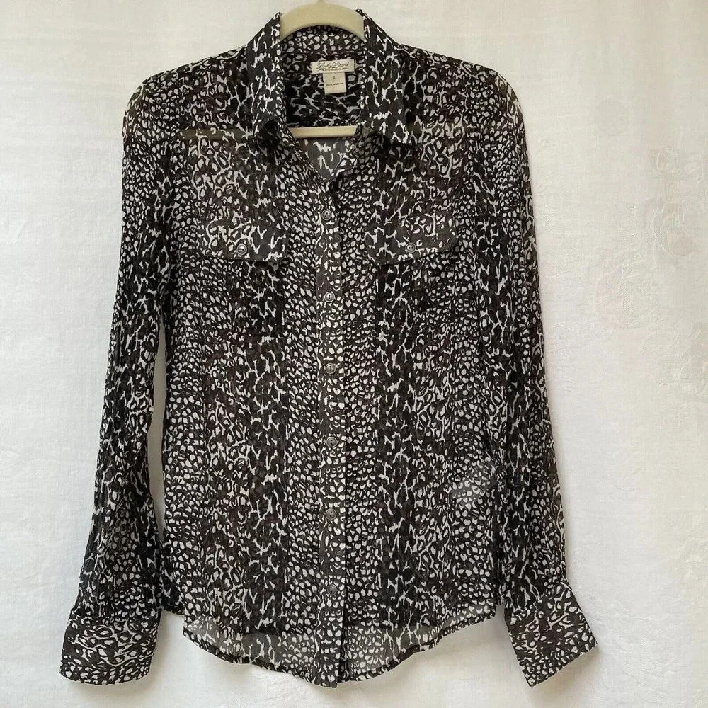 Lucky Brand  Joan Silk Blouse Womens Small Leopard Print Button Down Sheer Light